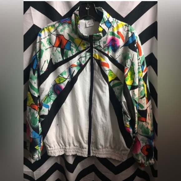 1980’S WINDBREAKER JACKET – ZIP-UP – SPRAY PAINT GRAPHIC DESIGN -side po… - Picture 2 of 8